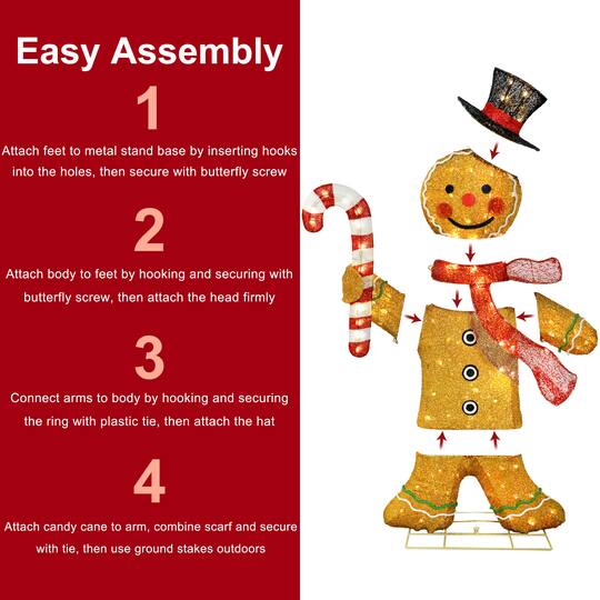 Puleo International 50" Pre-Lit Gingerbread Man Christmas Holiday Décor with Warm White LED Lights